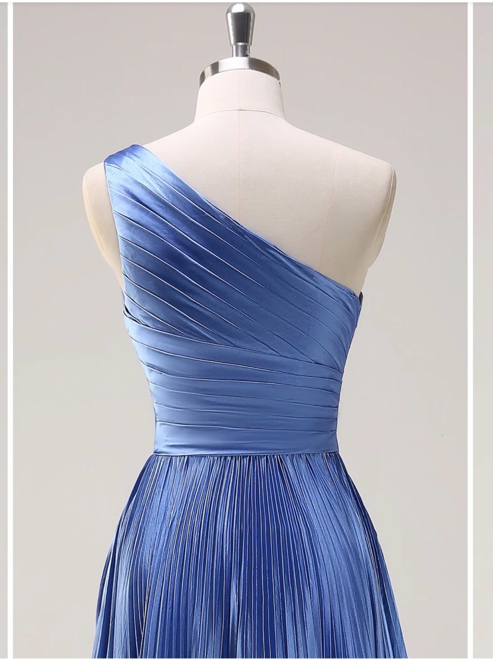 9️⃣ Elegant One-Shoulder Dusty Blue Pleated Maxi Gown - Picture 6 of 6